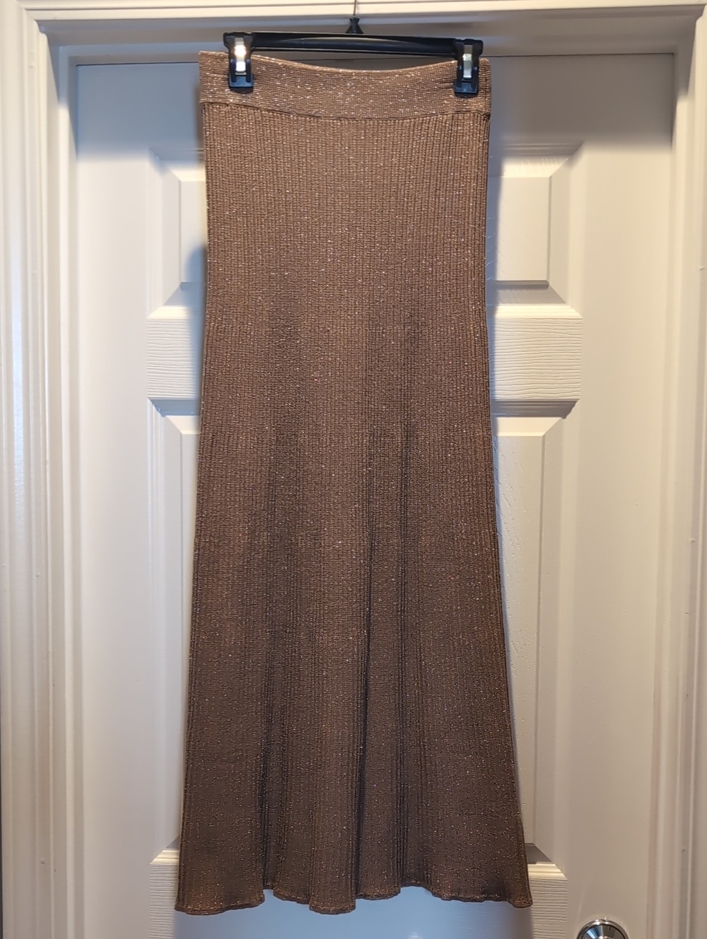 Free People Metallic Brown Ribbed Maxi Skirt